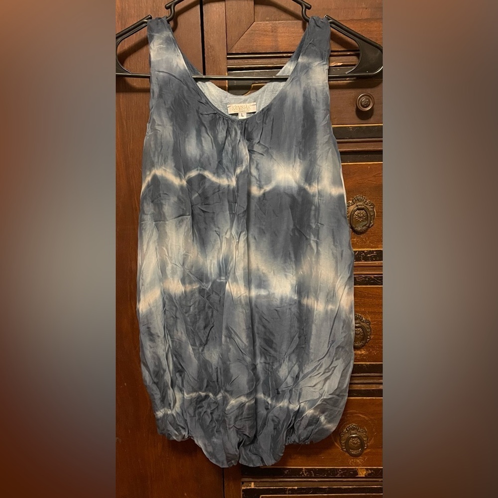 Keysha Womens Silk Tank Top Size Large Blue Tie Dye